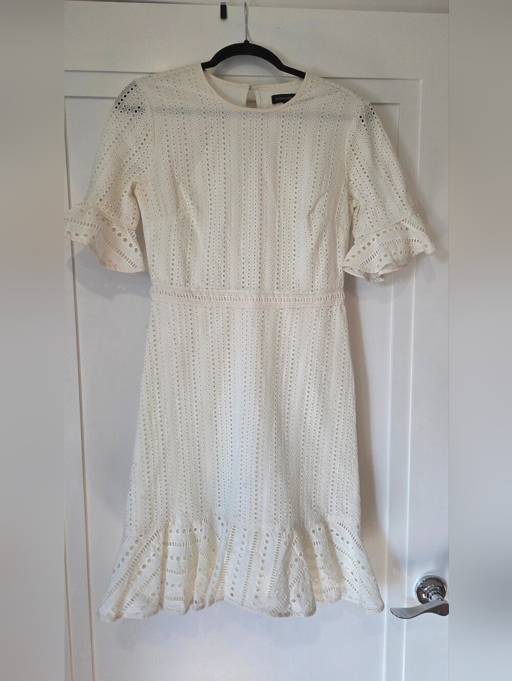 Banana Republic Cream Eyelet Midi Dress with Ruffle Sleeves